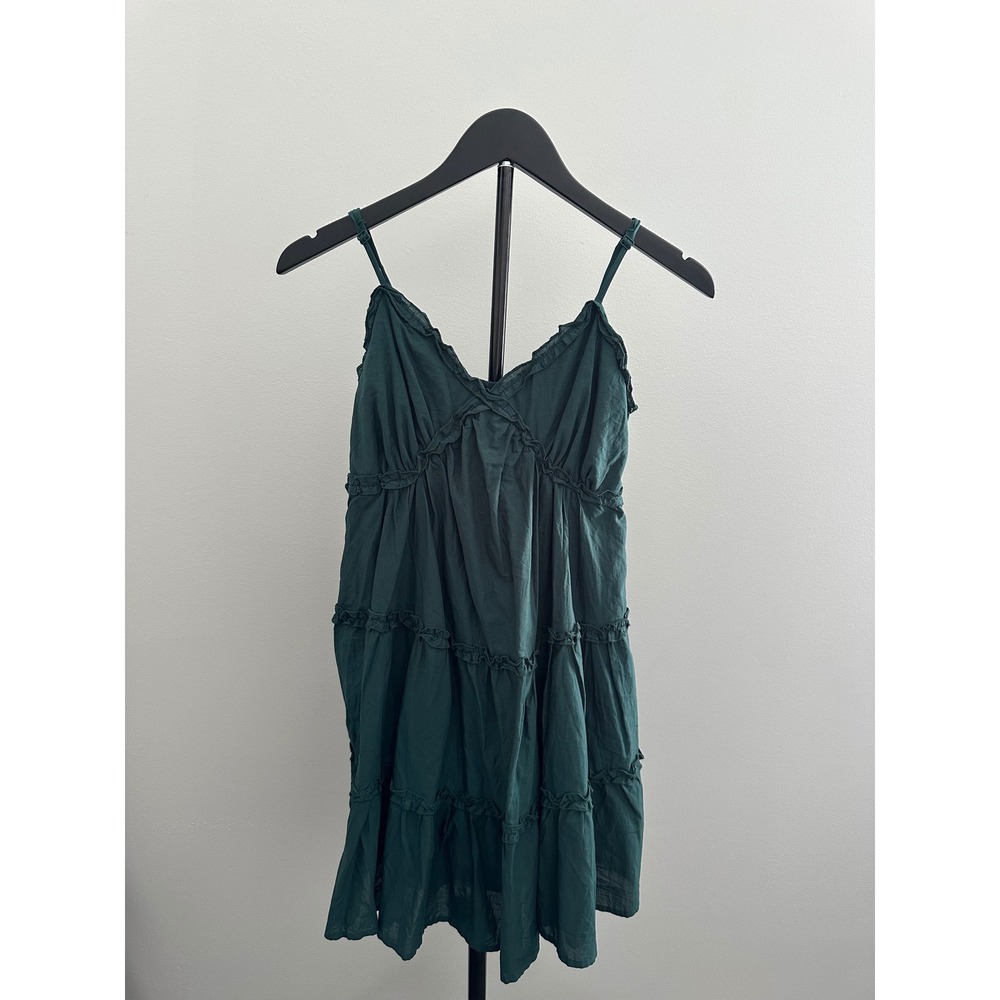 Max + Ash Dark Green Tiered Ruffle Mini Dress Smocked Back Womens L